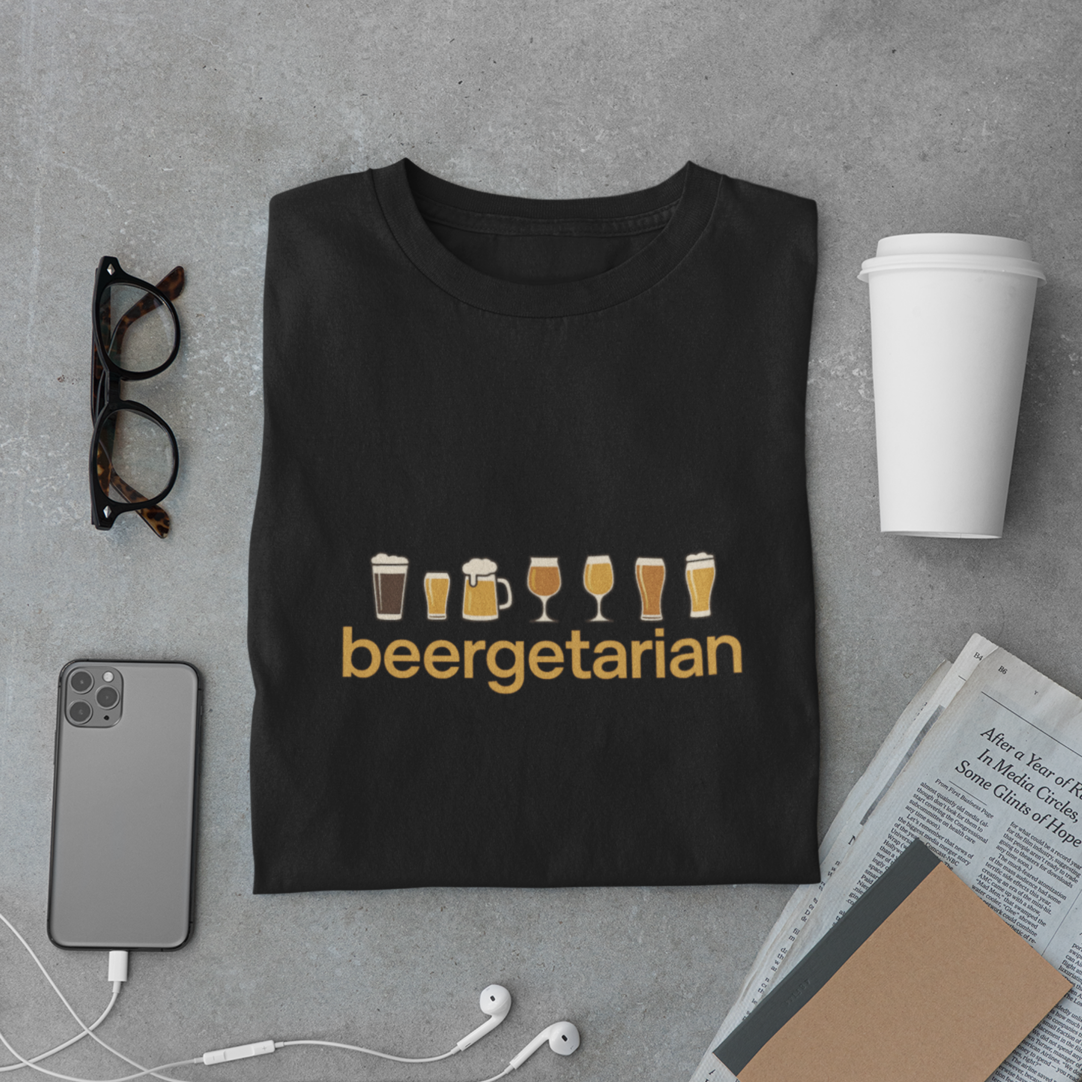 Beergetarian T-Shirt – Funny Beer Lover Graphic Tee with Beer Glasses