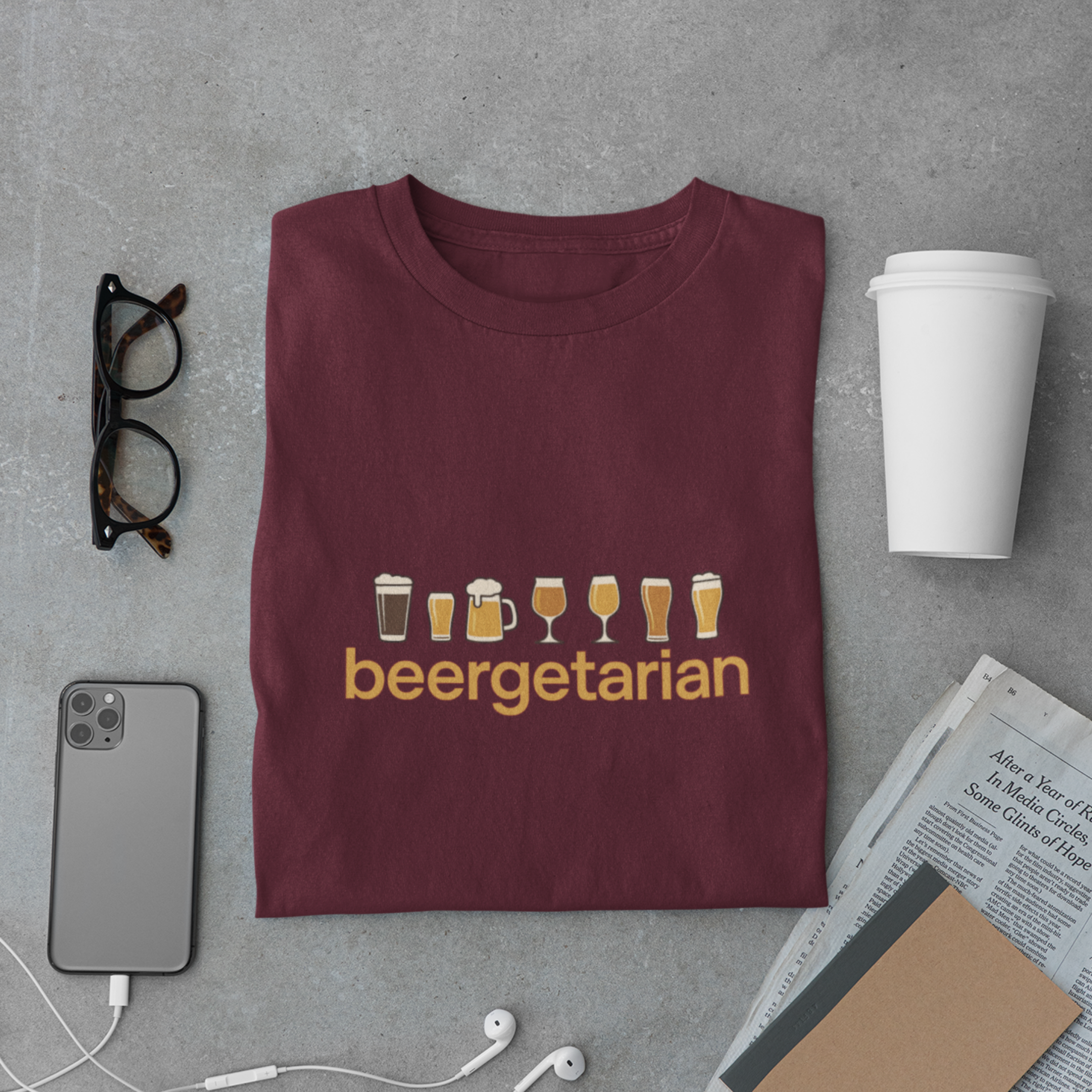 Beergetarian T-Shirt – Funny Beer Lover Graphic Tee with Beer Glasses