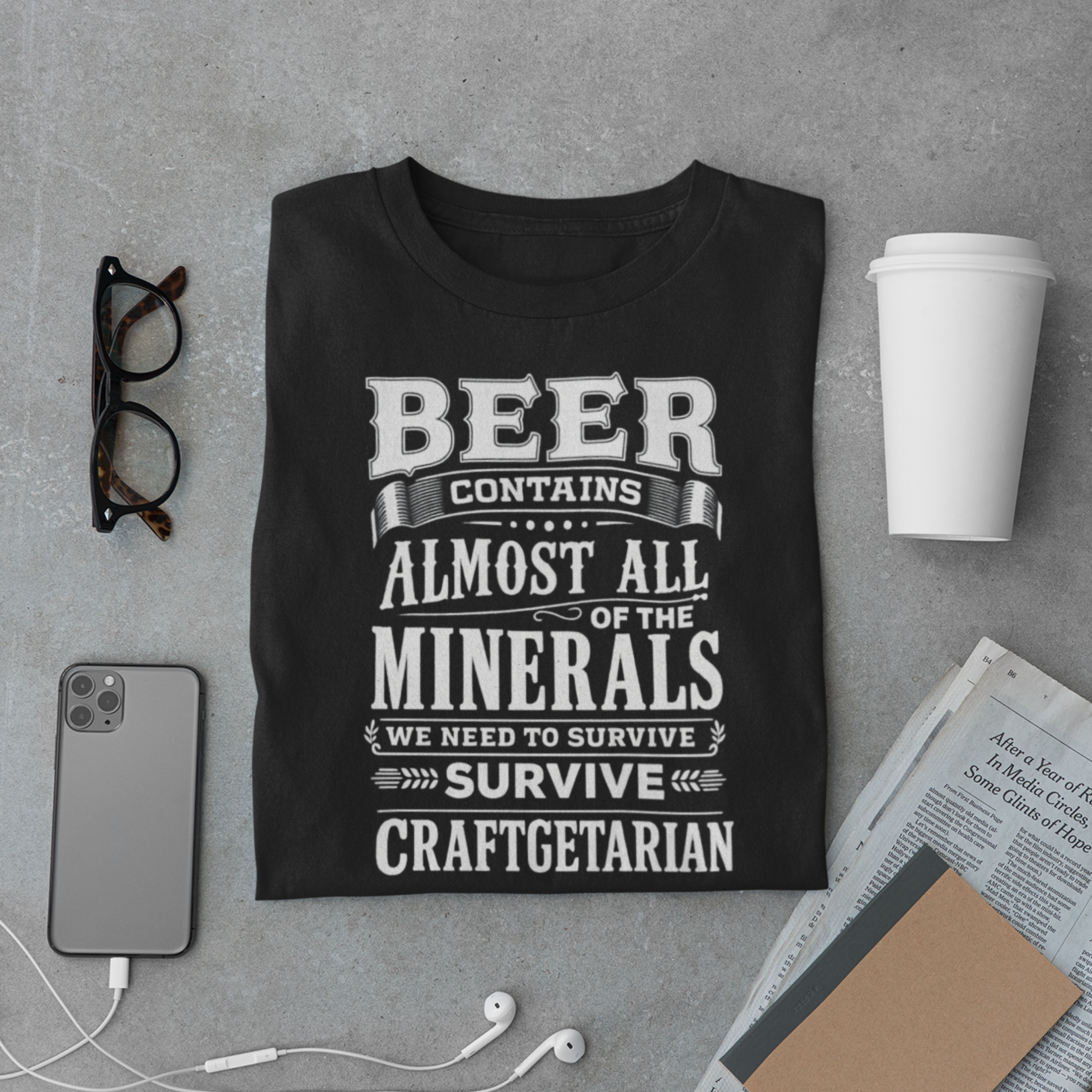 Beer Contains Minerals T-Shirt – Craftgetarian Funny Beer Quote Tee