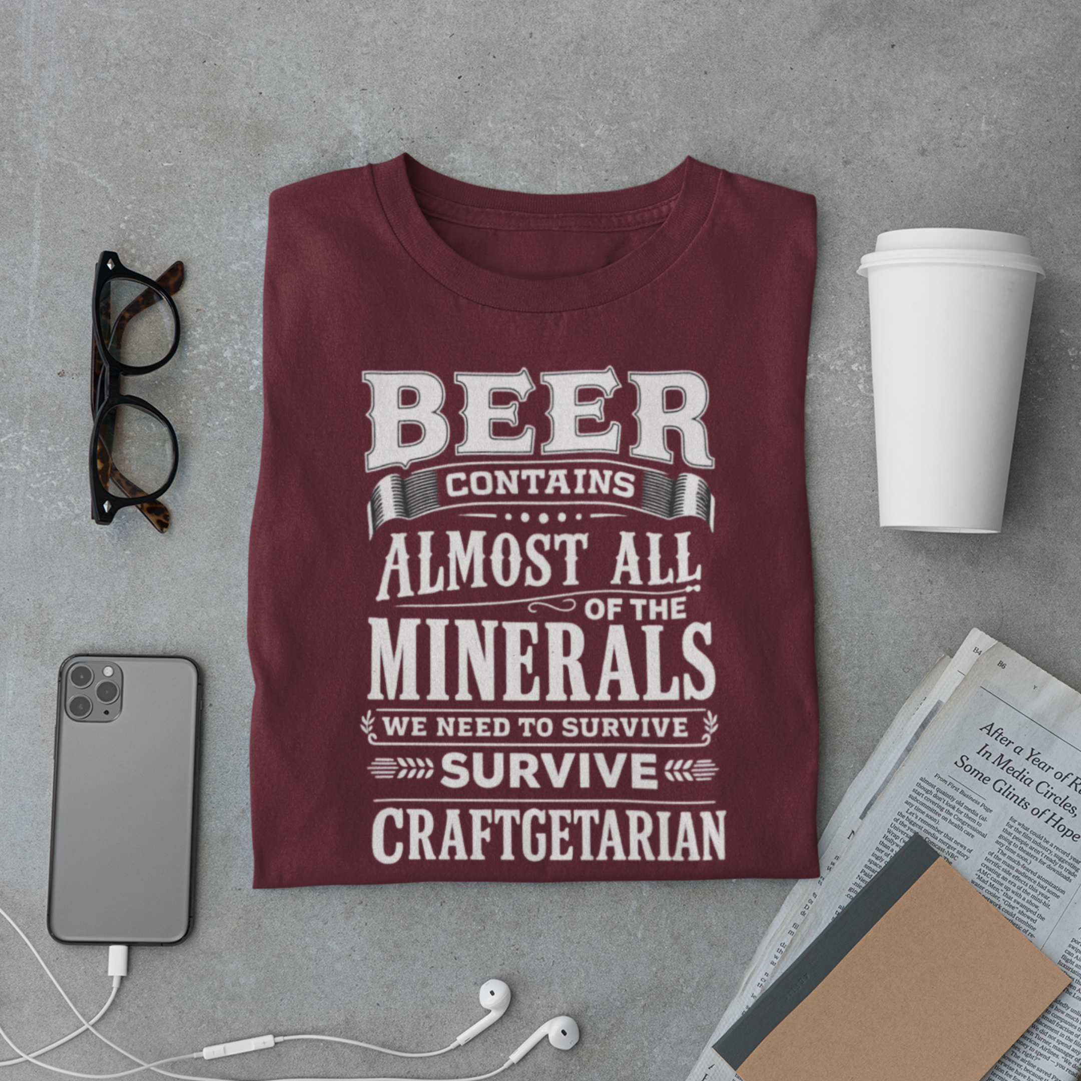 Beer Contains Minerals T-Shirt – Craftgetarian Funny Beer Quote Tee