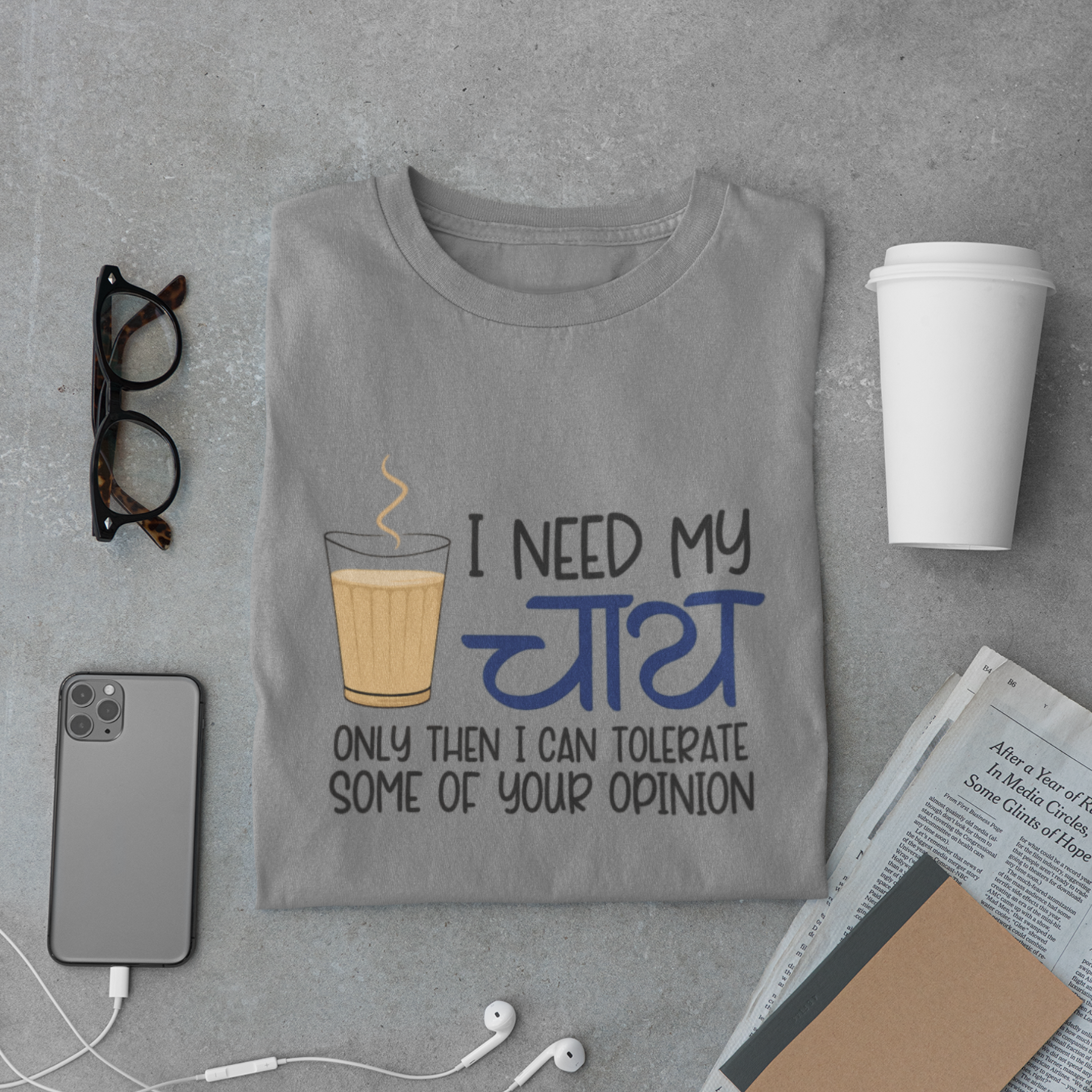 I Need My Chai T-Shirt – Funny Hindi Tea Lover Graphic Tee