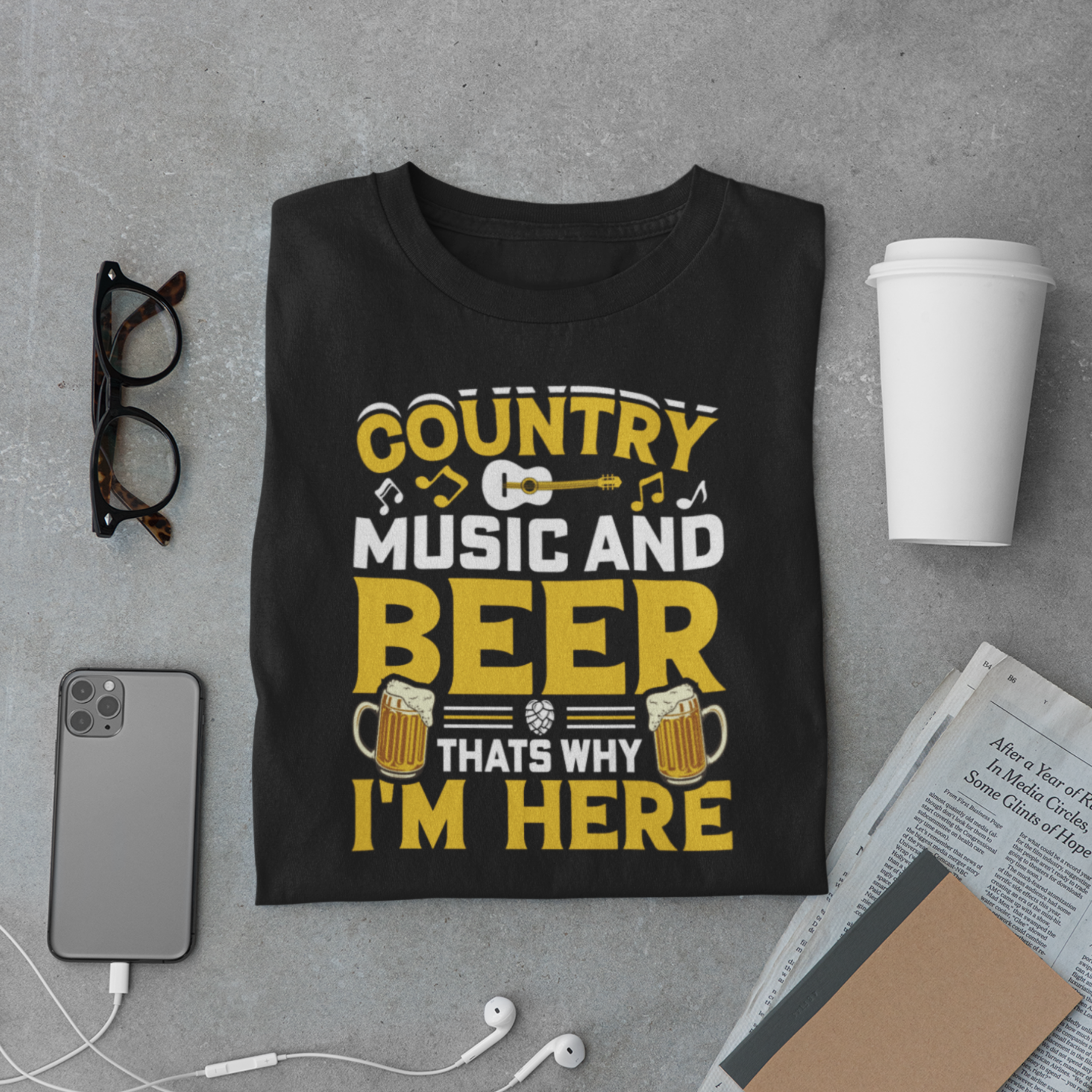 Country Music and Beer T-Shirt – Funny Guitar Lover Beer Drinker Tee