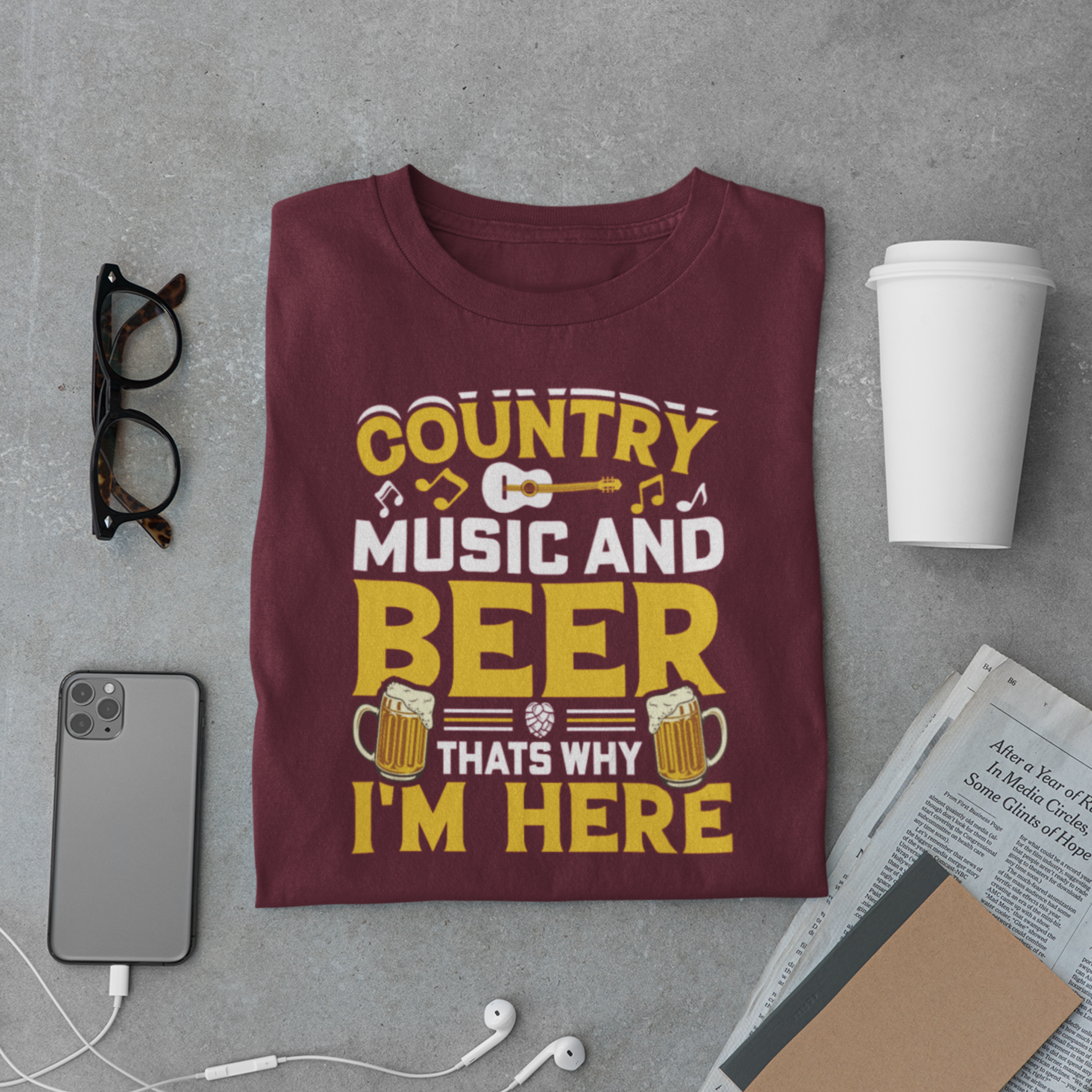 Country Music and Beer T-Shirt – Funny Guitar Lover Beer Drinker Tee