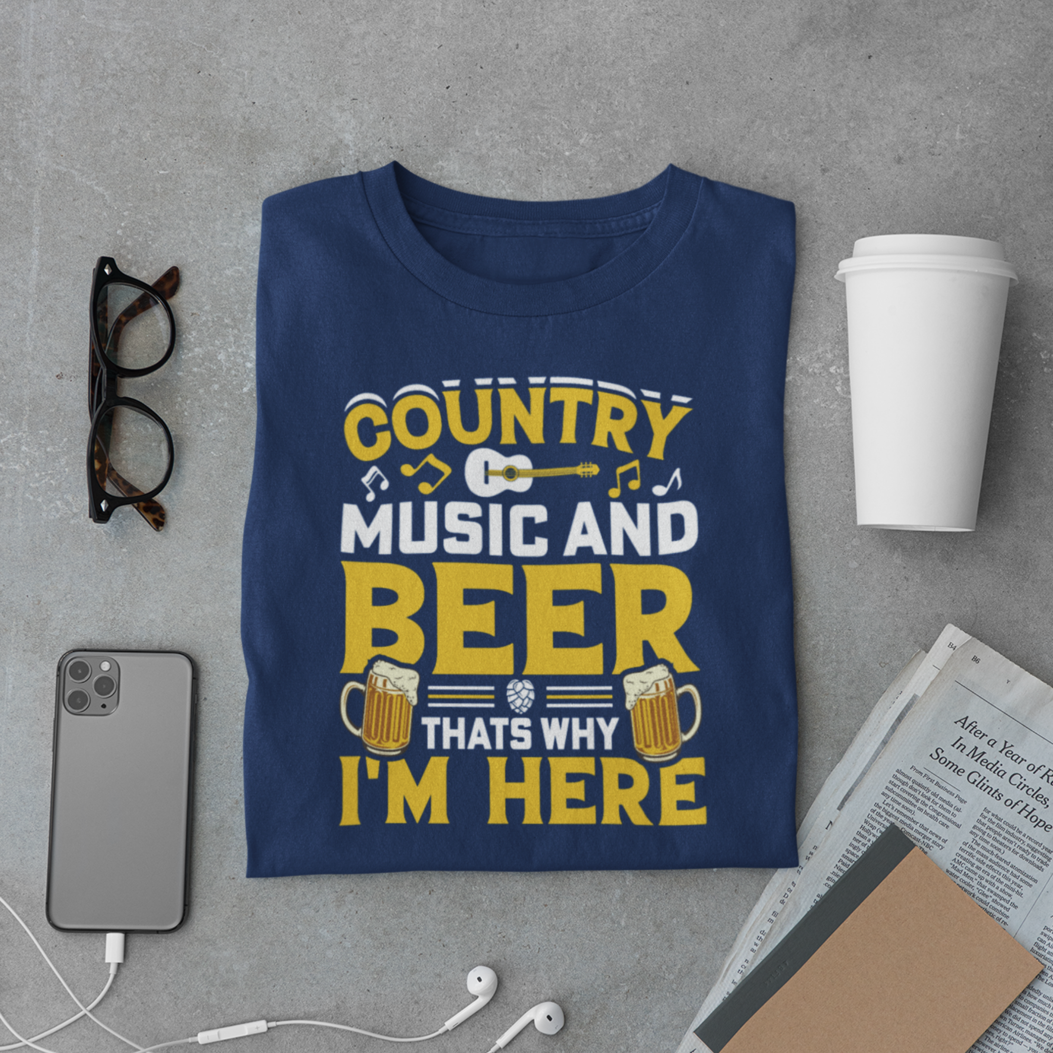 Country Music and Beer T-Shirt – Funny Guitar Lover Beer Drinker Tee