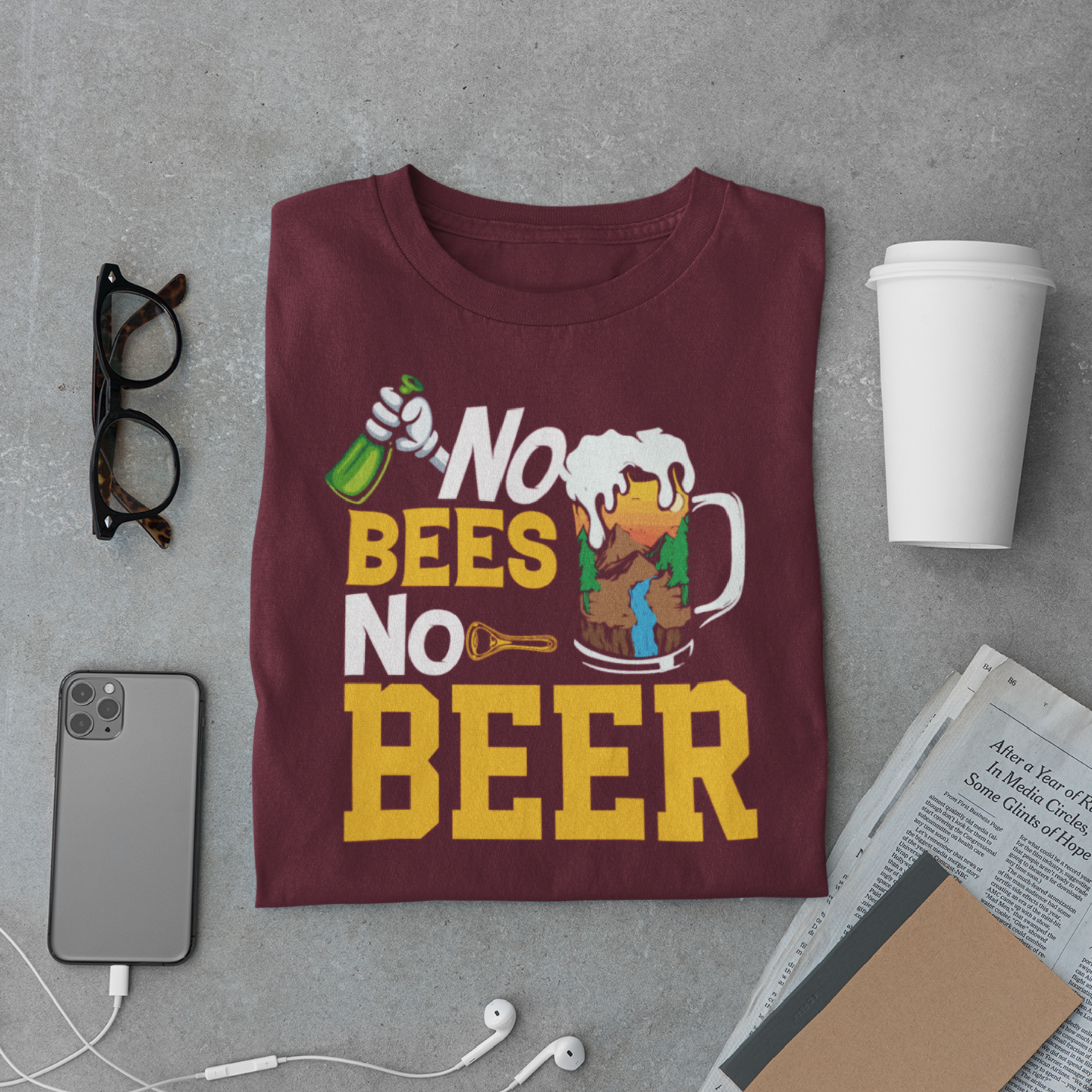 No Bees No Beer T-Shirt – Funny Save the Bees Beer Drinker Tee
