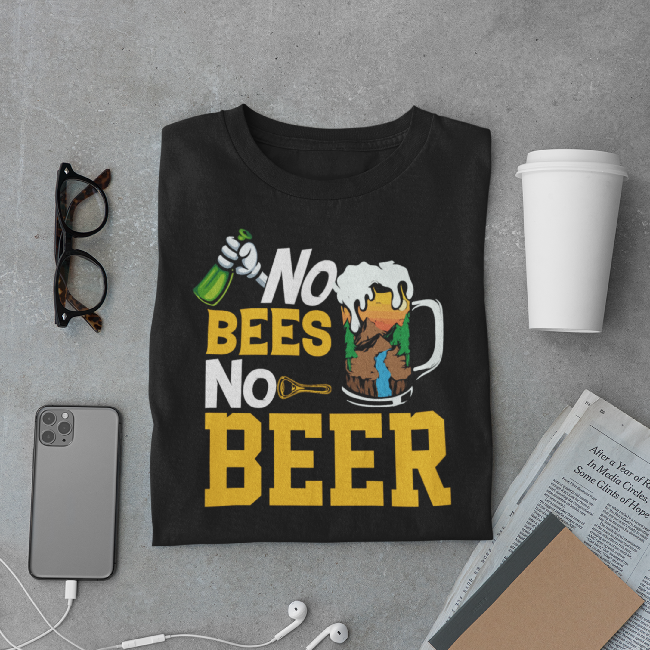 No Bees No Beer T-Shirt – Funny Save the Bees Beer Drinker Tee