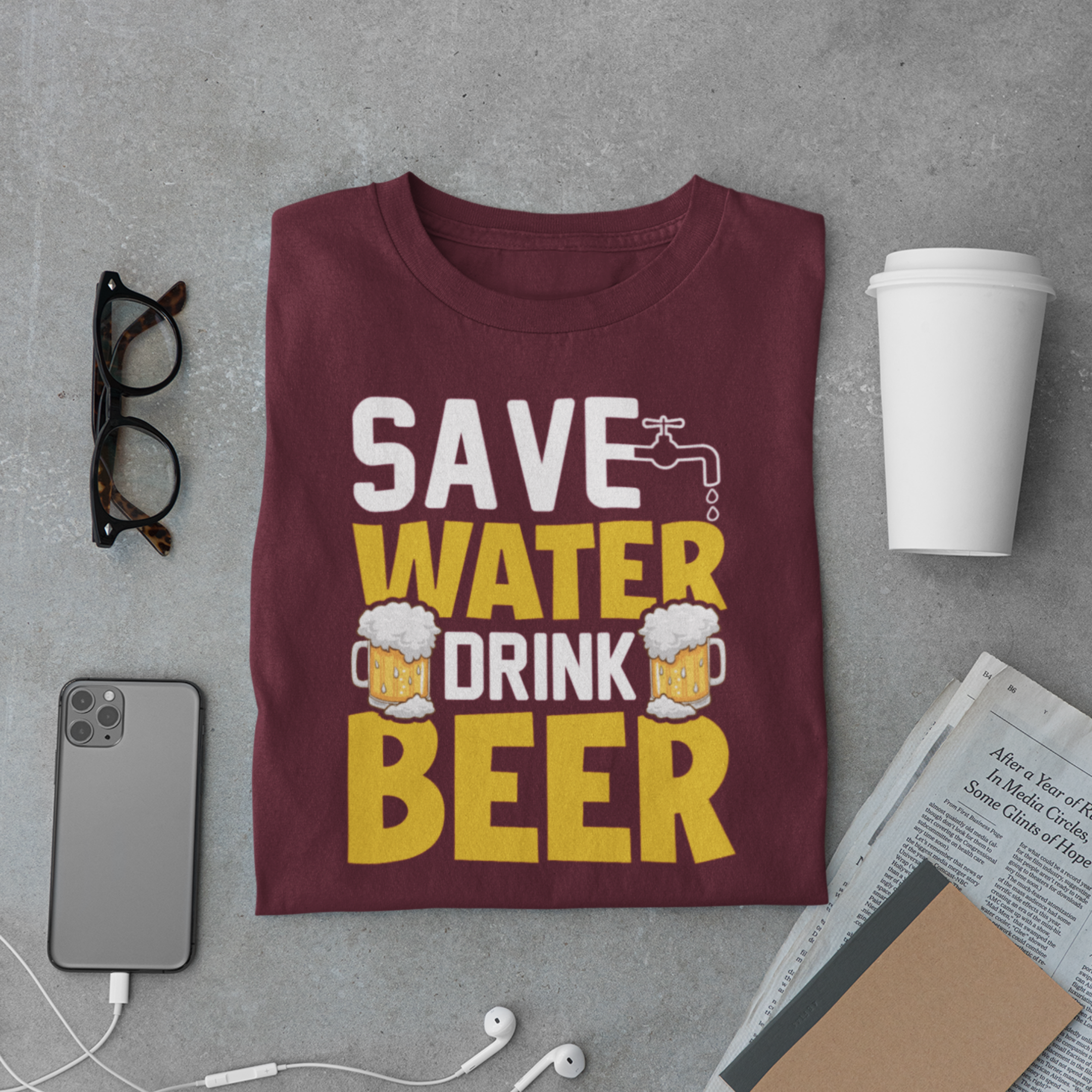 Save Water Drink Beer T-Shirt – Funny Beer Drinking Party Graphic Tee